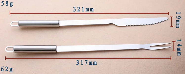 2 шт./лот нож для готовки и вилка из нержавеющей стали Удлинитель барбекю шпажки с