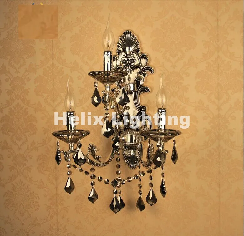 Европейский Хрустальный настенный светильник 3 лампы s серебристого цвета Smokey