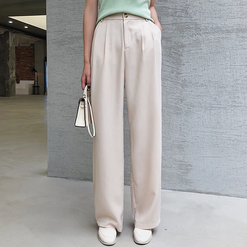 Широкие брюки женские летняя с высокой талией 2019 новые драпированные тонкие