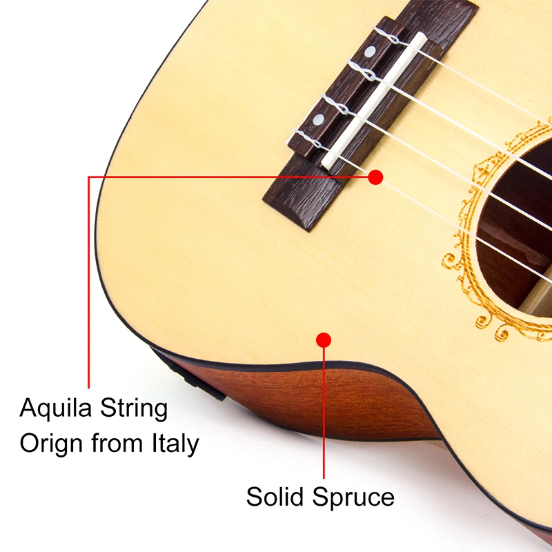 Kmise Гавайские гитары укулеле концертный Электрический Acousitc твердая ель Ukelele 23 дюймов Уке с профессиональным гитарным кабелем стартовый комплект