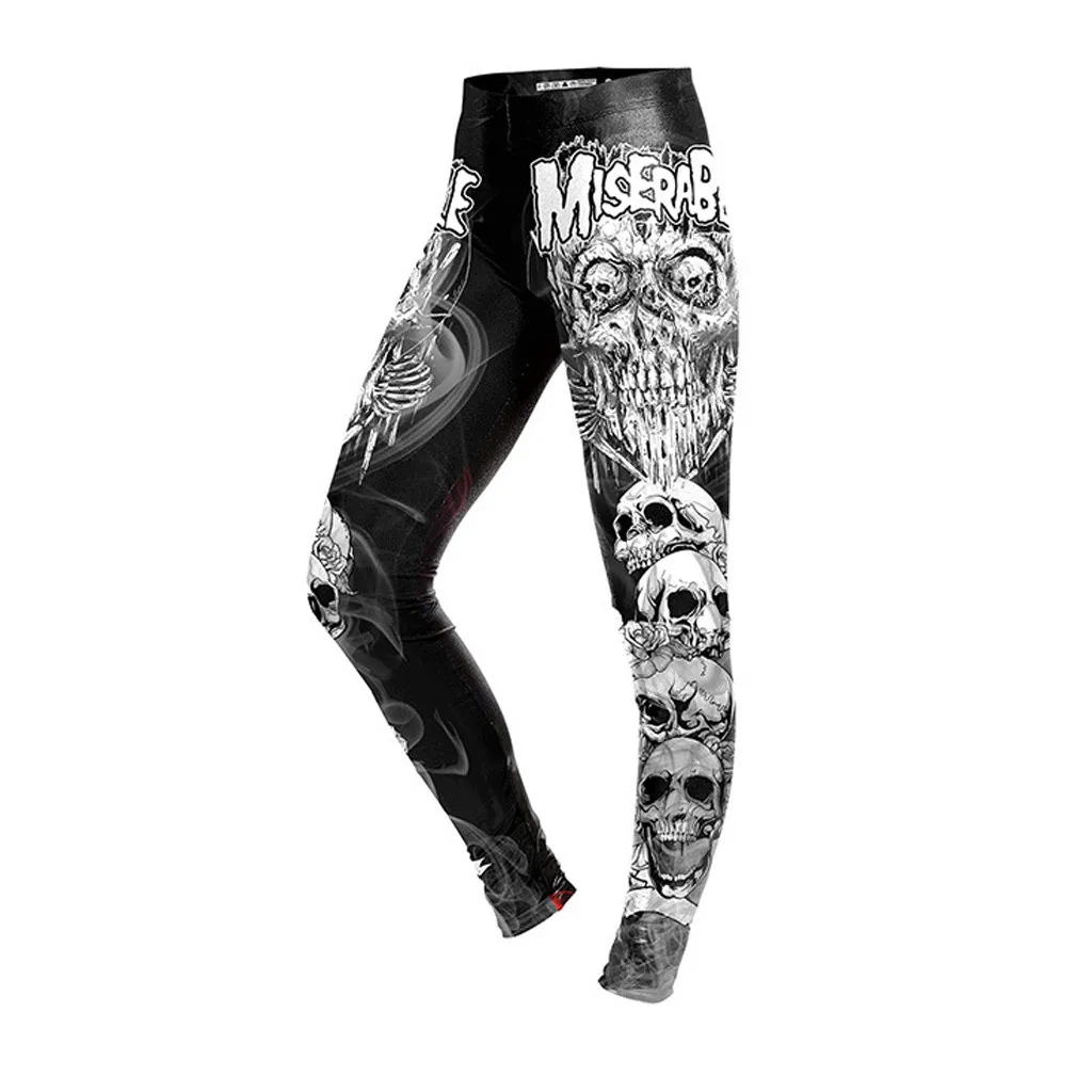 Женские готические леггинсы с принтом черепа спортивные штаны для фитнеса