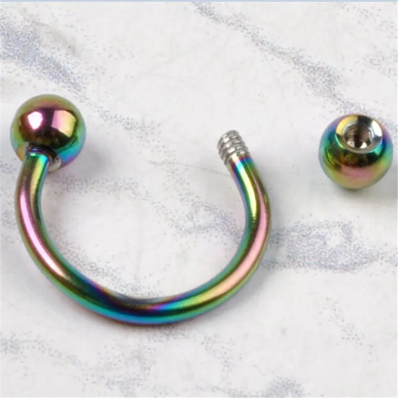 5 шт. Цветные Кольца изогнутой формы для носа губ бровей сосков из титановой стали