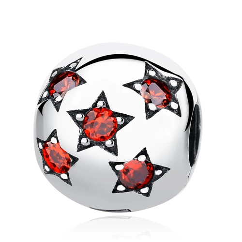 Red Star Аутентичные 925 пробы серебряные хрустальные бусины подвески цветок клип безопасности пробка бусины прозрачный CZ Подходит для оригинальных браслетов Pandora - Цвет: Red Star