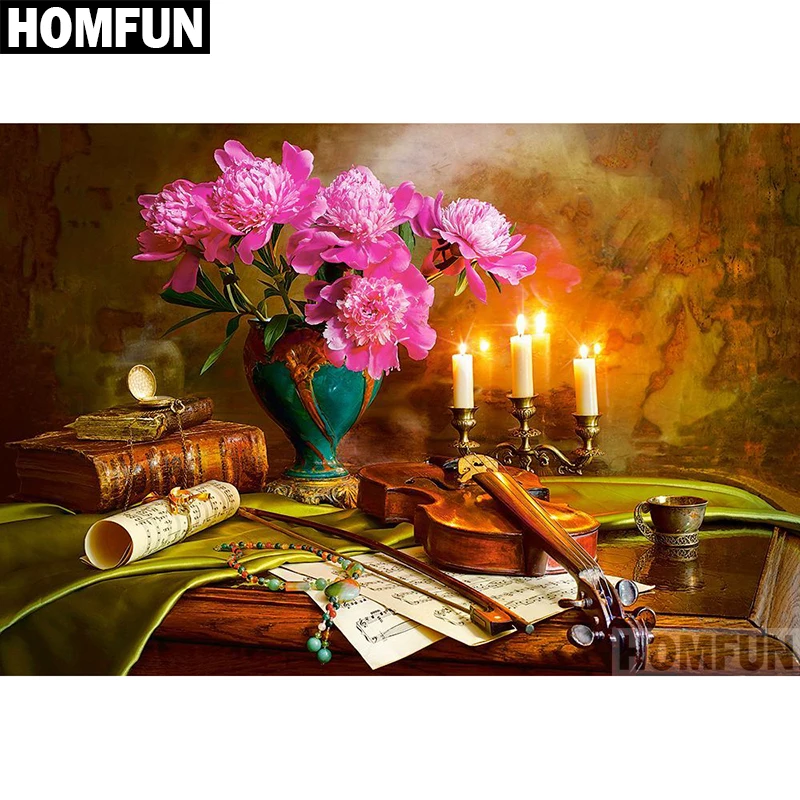 Алмазная живопись HOMFUN A04038 полноразмерная/круглая вышивка цветочные свечи 5D для