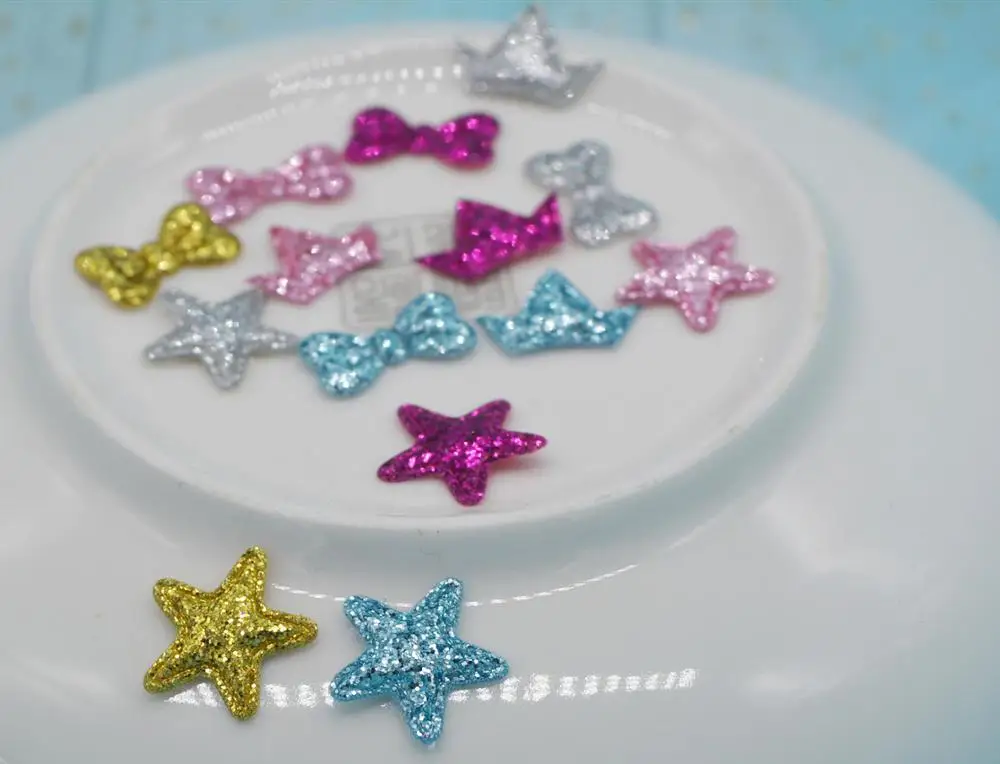 

50pcs 2*1.2cm shiny bow star crownPadded Patches Appliques For Clothes Sewing Supplies DIY Hair Bow Decoration free shipping