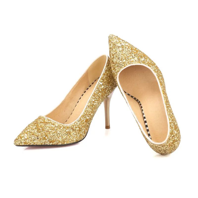 

Women High Heels Fashion Sequined Spring Autumn Pumps Sexy Thin High Heels Slip On Pointed Toe Party Wedding Ladies Shoes