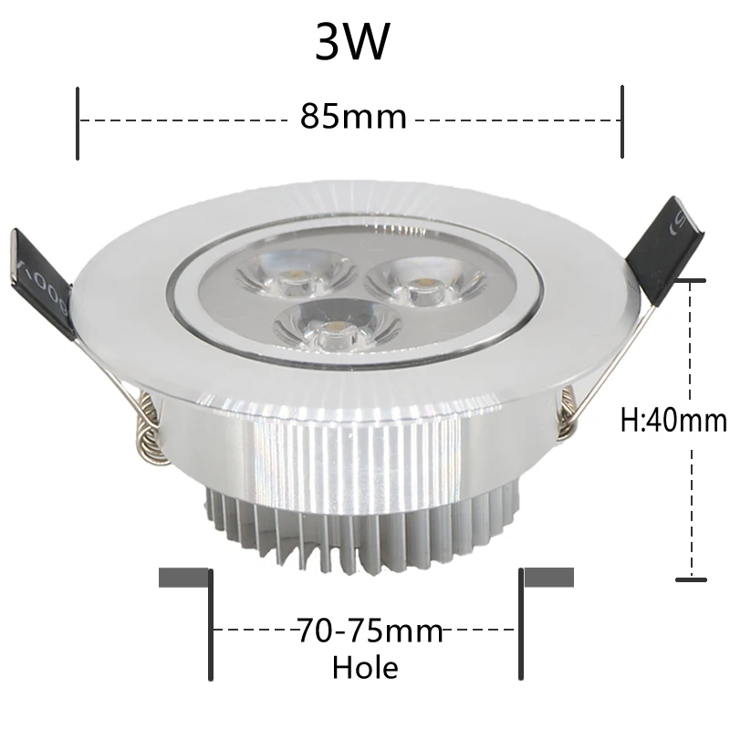 Dimmable 3 Вт круглый высокомощный светодиодный встраиваемый потолочный светильник
