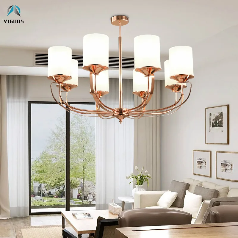 

Post Modern Living Room Lustre Rose Gold Metal E27 Led Chandelier Glass Shades Pendant Chandelier Indoor Chandelier Lighting