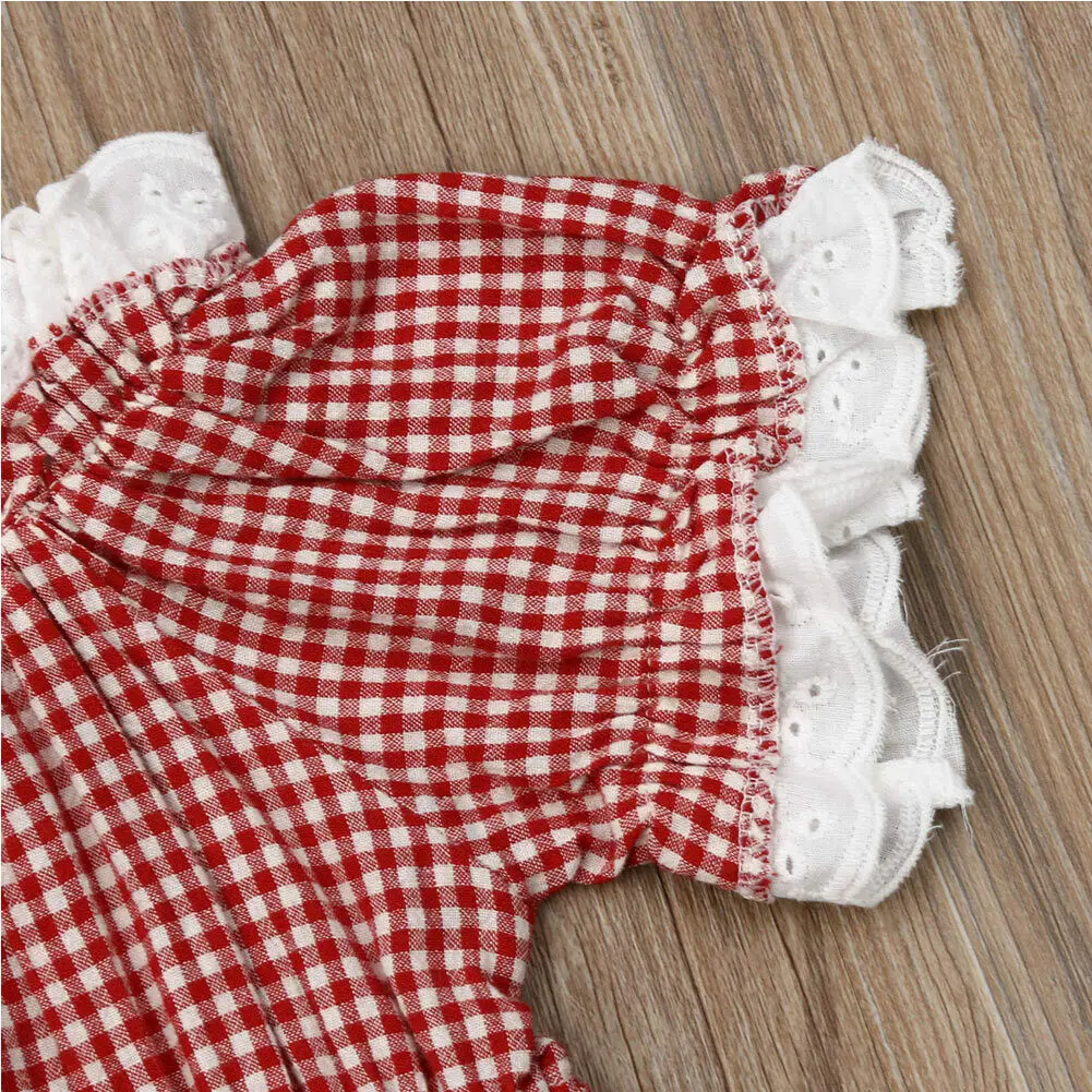 Клетчатое платье на бретельках с кружевной отделкой для маленьких девочек