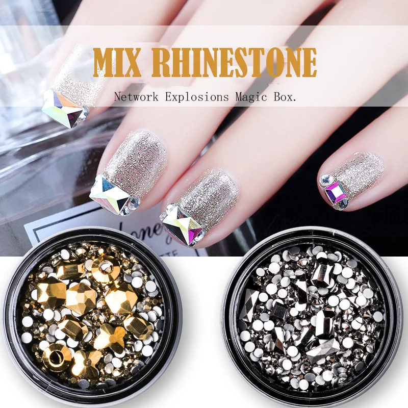 

1 Box Mix 3D DIY Multicolor Non Hotfix Rhinestone Glass Rhinestone Nail Art Decor Manicure Accessories DIY Nail Studs