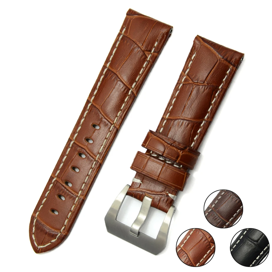 ZLIMSN New Fashion Watch Accessories Strap 22mm 24mm Pin Buckle genuine Leather Watch Band Strap For Panerai Watch