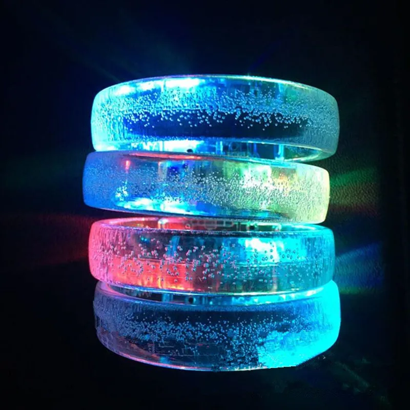 

New Colorful Acrylic LED Flashing Wristband Kids Adults Blinking Glow Bangle Bracelet Rave Halloween Glow Party Supplies