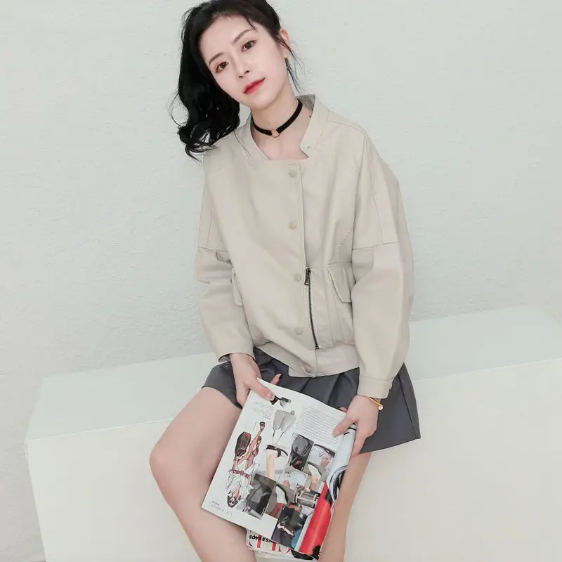 Модная Офисная Женская куртка из искусственной кожи однотонные облегающие