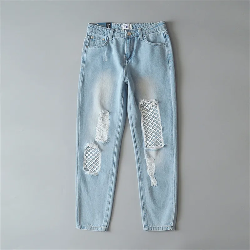 Джинсы женские повседневные с дырками облегающие рваные джинсы в сеточку крутые