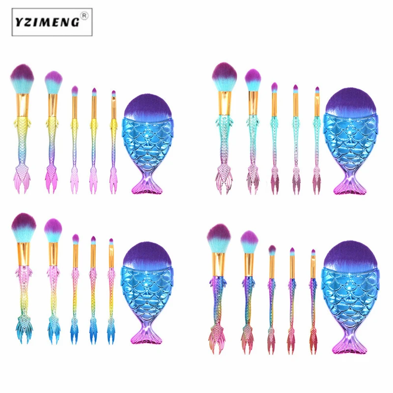 

6Pcs/Set New Mermaid Foundation Powder Blush Makeup Brush for Women Cosmetic Makeup Brushes Set Fishtail Shape Eyeshadow Brush