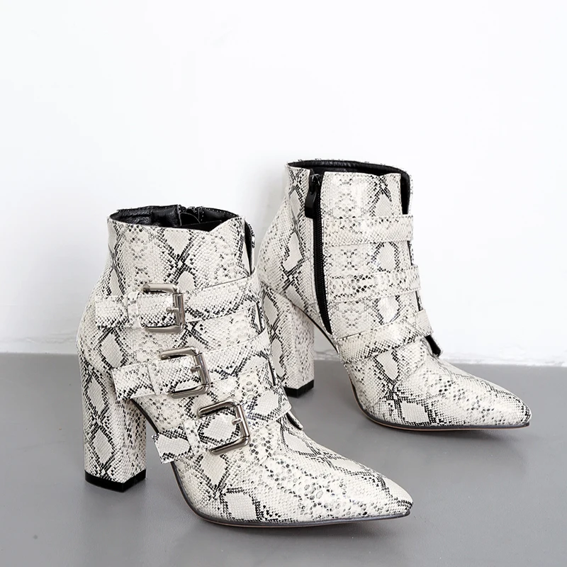 

Fashion Leopard Print Women's Ankle Boots 2022 New Arrival Zip Pointed Toe Shoes Square Heel Buckle Females Botas