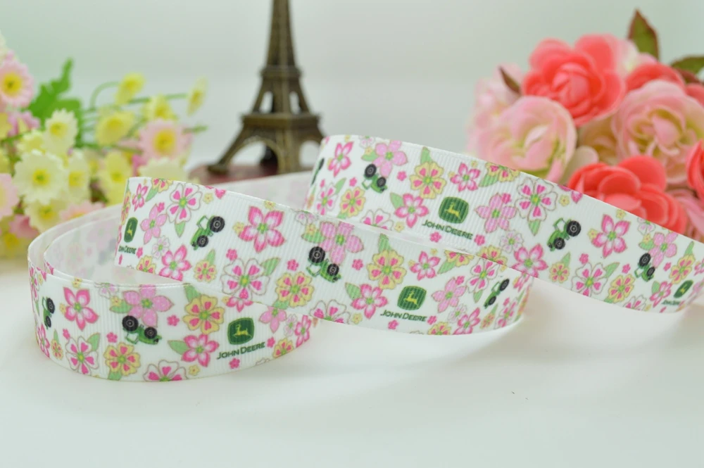 DUWES 7/8 &quot22 мм фермы решетки розовые цветы печатных grosgrain ленты волос лук DIY ручной