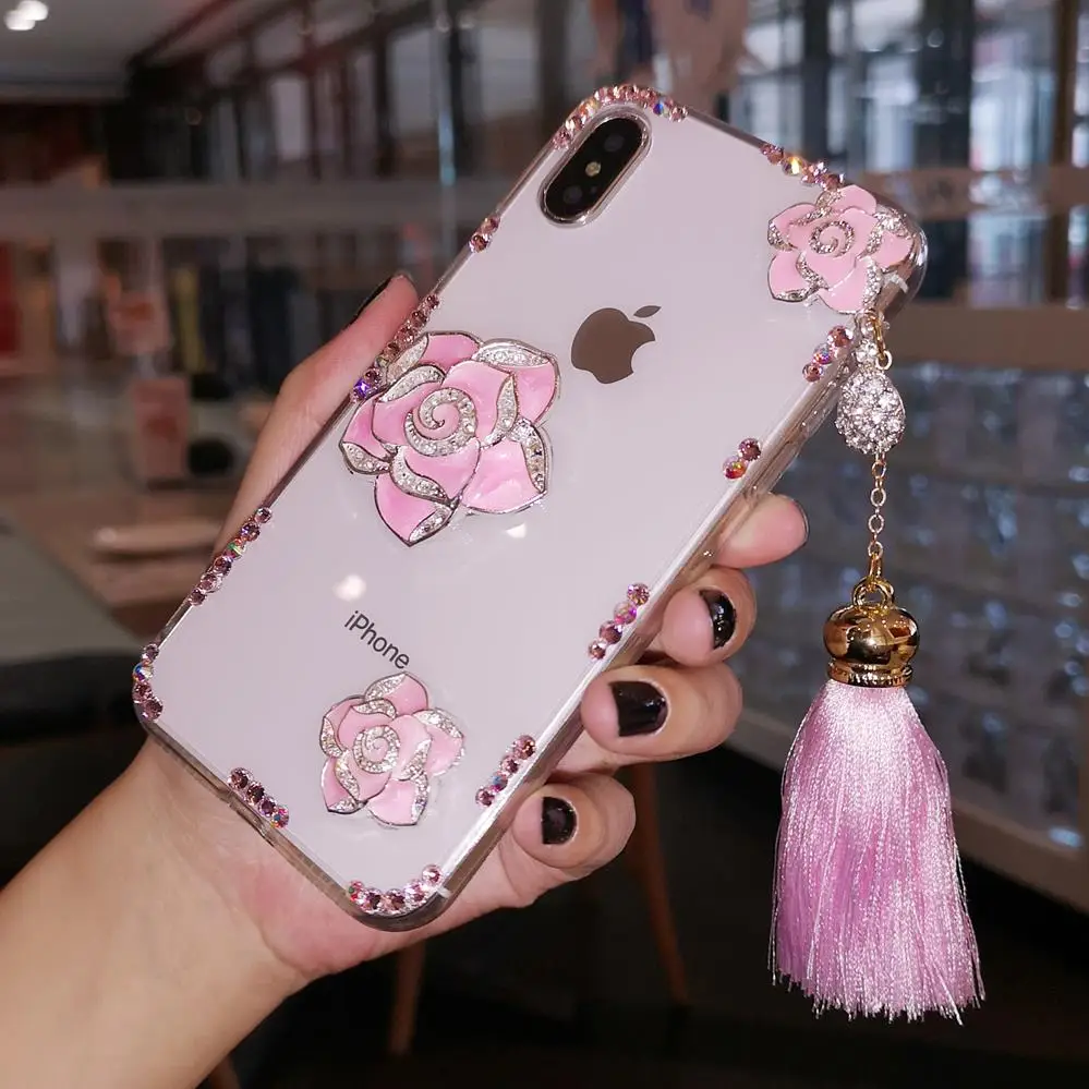 Для iphone XS класса люкс camillia с блестящими цветами из кристалла Алмазный чехол для iphone XR XS Max X, 8, 8 plus, 6, 6 S, 6 P 7 7 P девочкa леди женщина чехол
