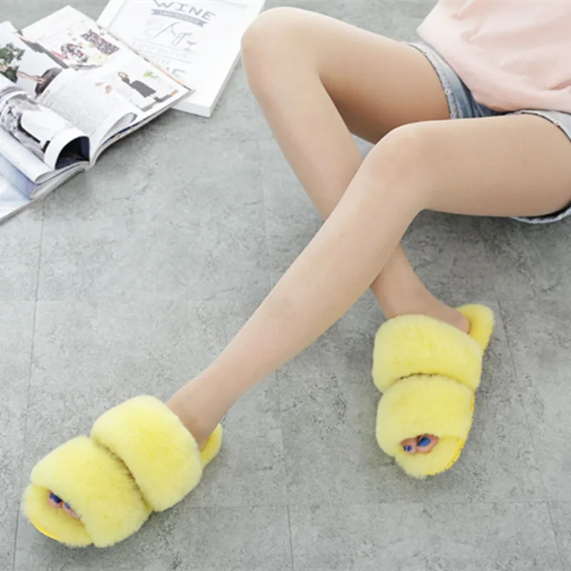 Зимние женские домашние тапочки с натуральным мехом шерстяные модные теплые без