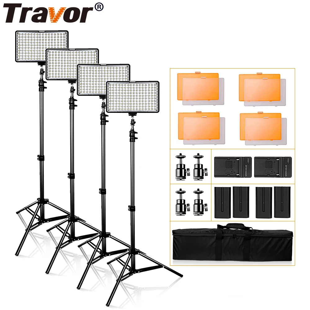 Travor TL-160 4 комплекта видео светильник со штативом диммируемая студийная Фото лампа светодиодный светильник для фотосъемки для свадьбы Новости Интервью светильник