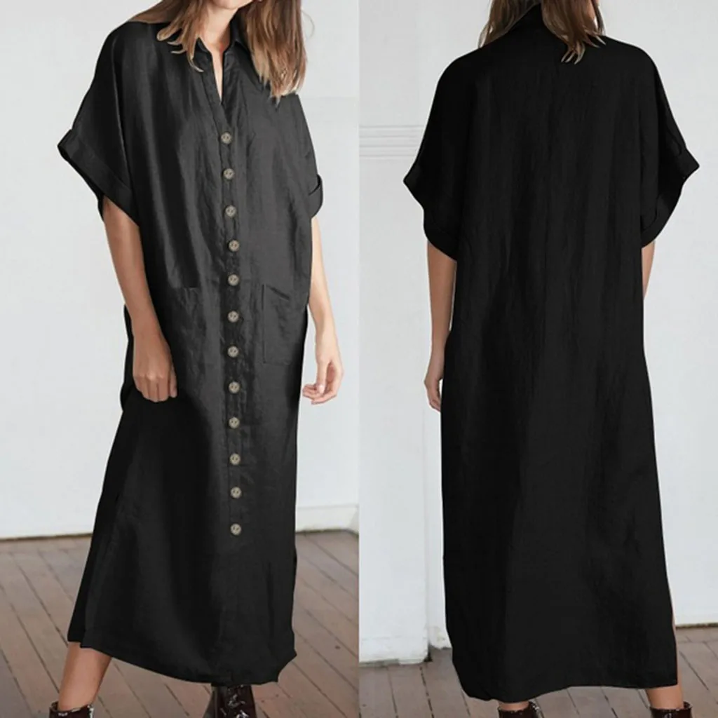 Женское длинное пляжное платье макси свободный льняной сарафан с коротким