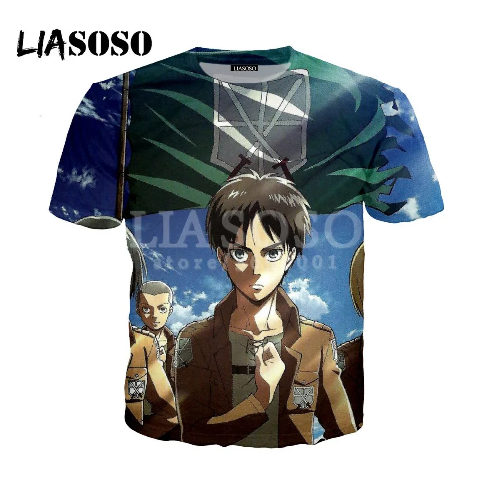 LIASOSO 2018 Женская и мужская футболка с 3D принтом Attack on Titan Shingeki No Kyojin летняя пуловер в