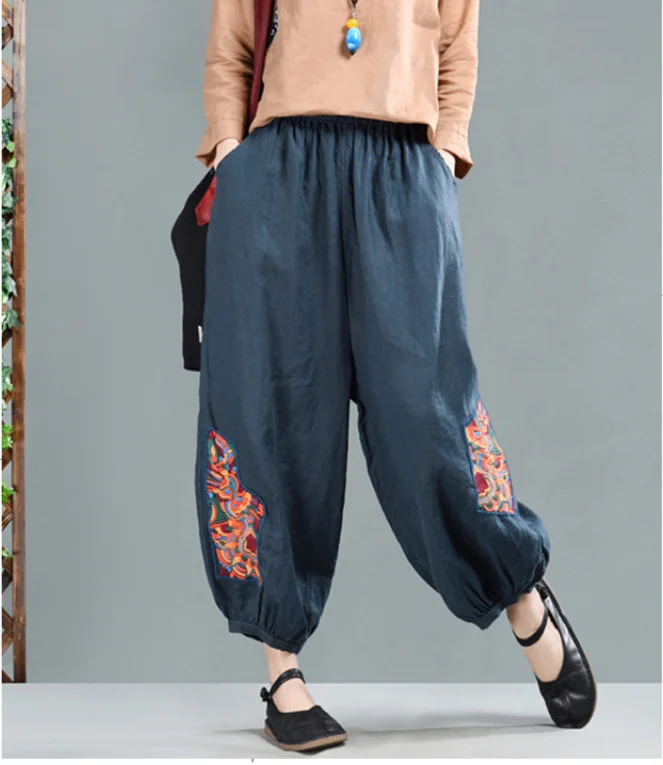 Весенне-летние брюки ретро женские свободные повседневные эластичная талия