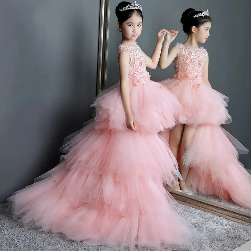 Вечернее платье для девочек принцессы Детское свадебное с хвостом пышные