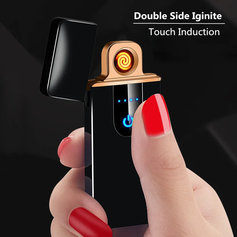 Абсолютно новая сенсорная Индукционная USB электрическая зажигалка для сигарет Двойной Iginite ветрозащитный Табак Encendedor плазменный дым гаджеты