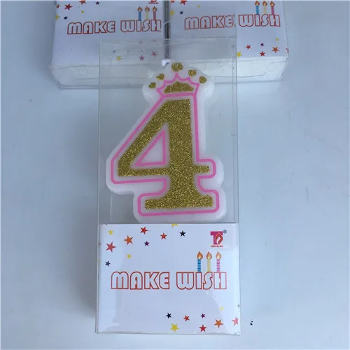 4-gold pink 1 шт 0-9 номер мультфильм корона Золотая свеча мальчик/девочка ребенок душ Дети День рождения праздничный торт свечи-цифры подарок - Цвет: 4-gold pink