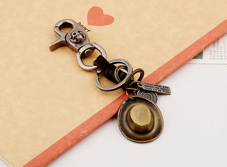 Панк рок сплав брелок винтажный череп ковбойская шляпа Висячие Подвески Кожаный