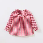 Весенние блузки для маленьких девочек детская хлопковая рубашка с воротником Питер Пэн рубашка в клетку с длинными рукавами для девочек топы для девочек 3 вида конструкций