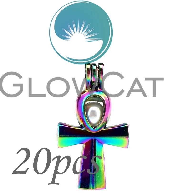 

20x CC677 Радужный цвет Египет Янка крест каменные бусины клетка для изготовления ювелирных изделий эфирное масло диффузор жемчужный клетка ку...