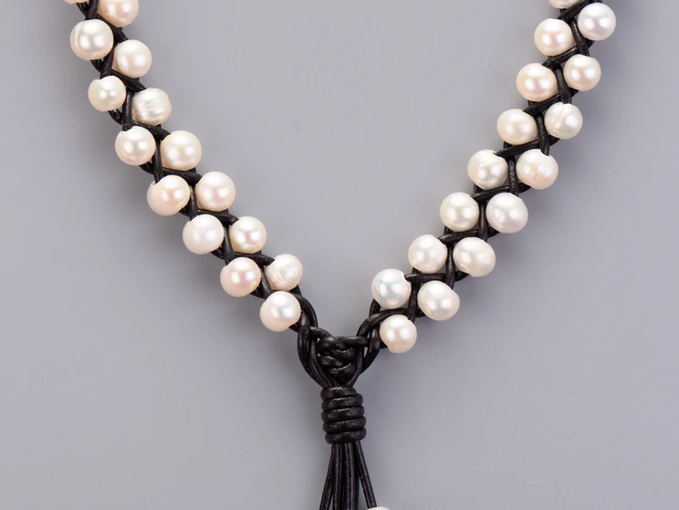 Ожерелье из жемчуга ожерелье пресноводного и кожи натурального женское