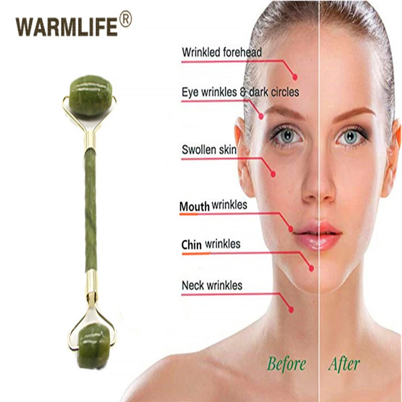 Double head green jade roller massage massager eye neck facial slimming face beauty health care tools selling |