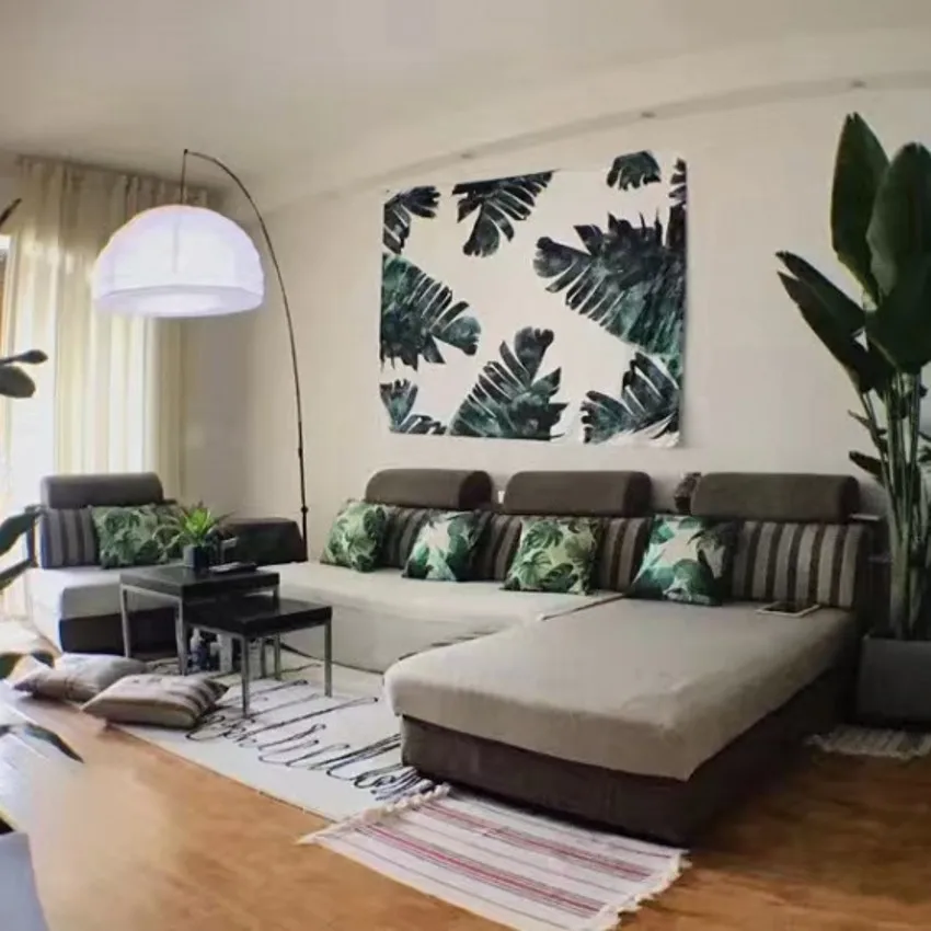 Зеленые растения большой банан оставьте салфетка Гобеленовая