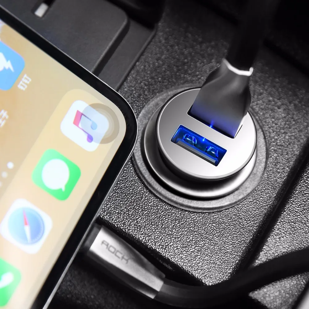 Rock 5V4.8A автомобильное зарядное устройство с двумя USB портами для iPhone Samsung Huawei Xiaomi