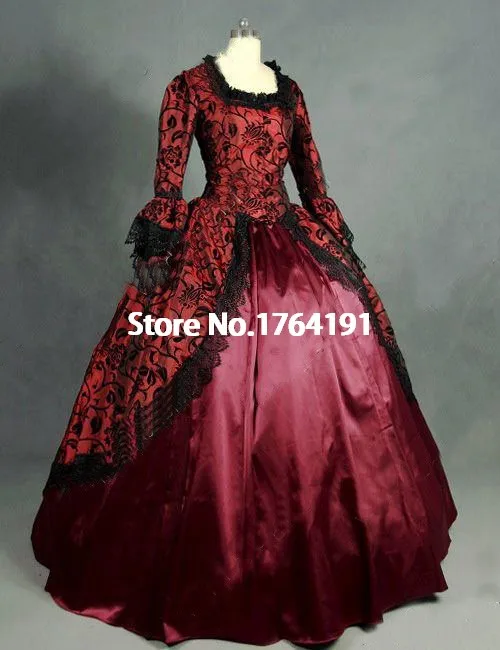 Красное готическое платье-маскарад с длинными рукавами в стиле ренессанс |