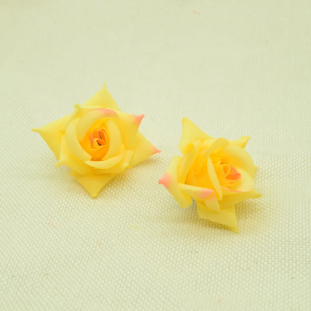 yellow 10 шт., 5 см, искусственные цветы, новогодний, Рождественский Декор для дома, свадьбы, свадебная шелковая головка розы, поддельная брошь, декоративный цветочный горшок - Цвет: yellow