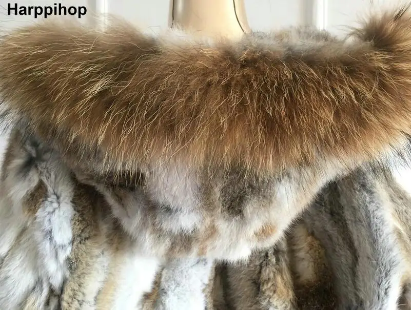 Шуба из натурального кроличьего меха Harppihop * с большой шапкой женская короткая