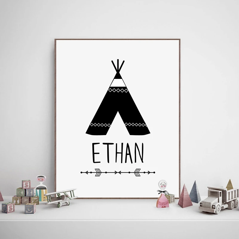 

CLSTROSE Customize Boys Name With Teepee Canvas Art Print And Poster Personalized Name Art Painting Wall Picture Print Posters