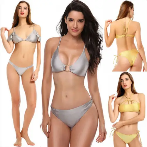 

2018 New Style Bikini Set Women Swimwear Sexy Swimsuits Solid Color Push-Up Padded Bra Bathing Suits Elastic Beachwear