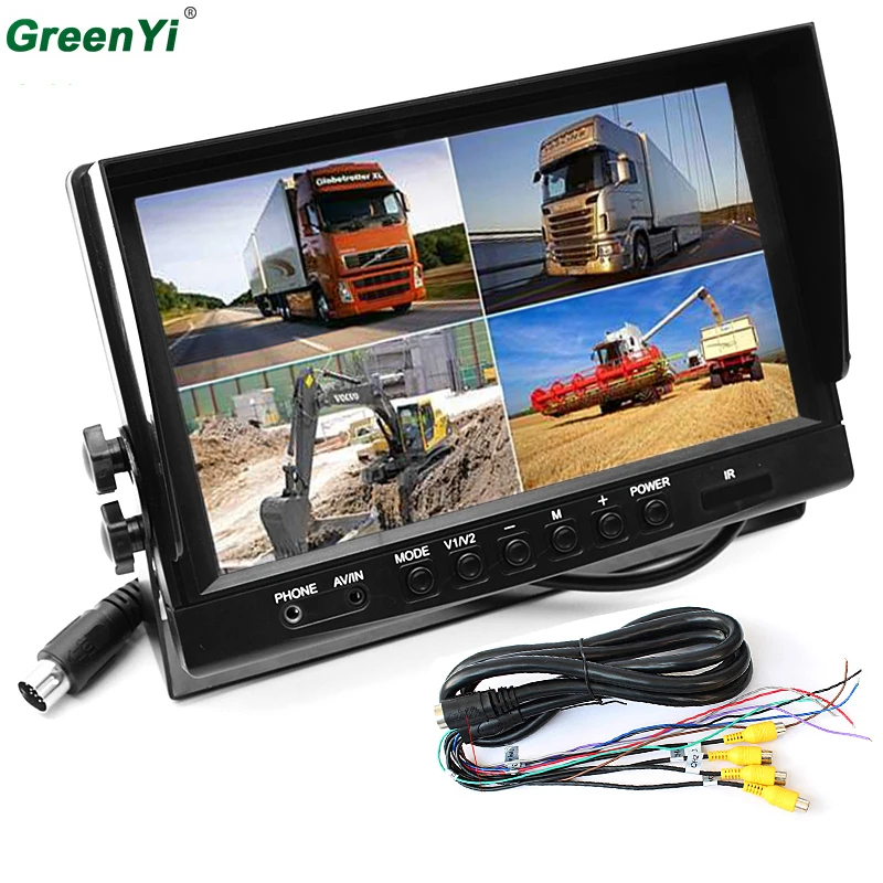 HD 800*480 " TFT lcd Quad сплит-монитор для авто грузовика CCTV наблюдения 4 канала RCA видео входы подголовник монтажный кронштейн