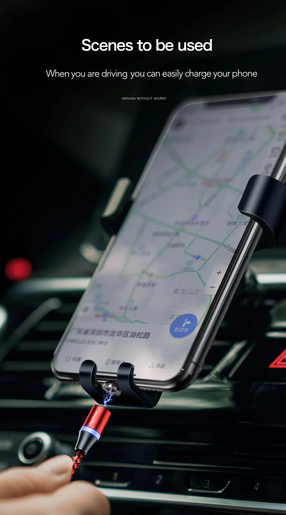 CaseMe Магнитный светодиодный USB кабель для Xiaomi 360 Плетеный Магнитный штекер type C Micro USB для iPhone кабель для быстрой зарядки Магнитный кабель