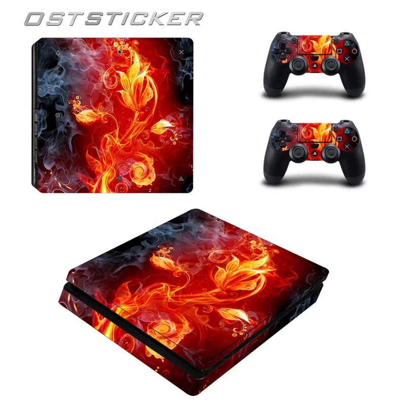 Скидка 30% OST наклейка Красный огненный Цвет Цветок Наклейка шкуры для Ps 4 тонкий для Playstation 4 тонкий для ps4 тонкий виниловый стикер чехол