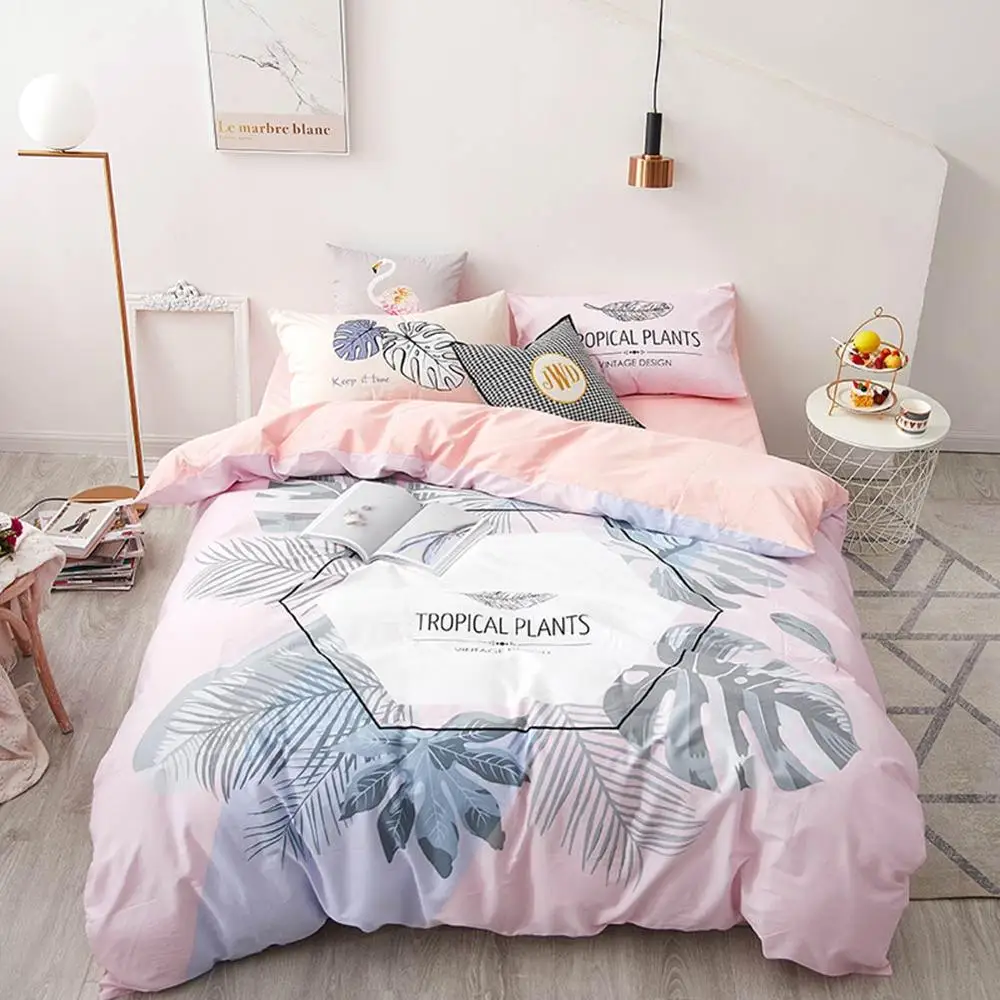 20191683 PAPA и I Love& MIMA зеленые листья Фламинго 3/4 шт. Постельное белье Bedlinens Твин queen Размеры хлопковые простыни постельное белье, наволочки для подушек - Цвет: 20191683
