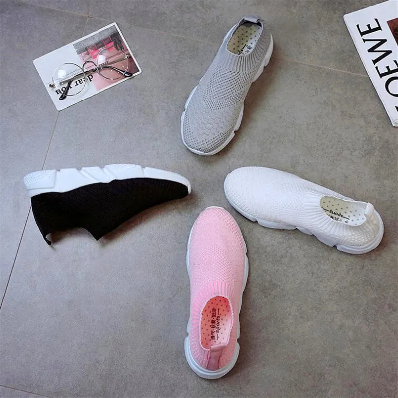 

2020 spring and autumn new flat-bottom casual large size knitted breathable women's shoes