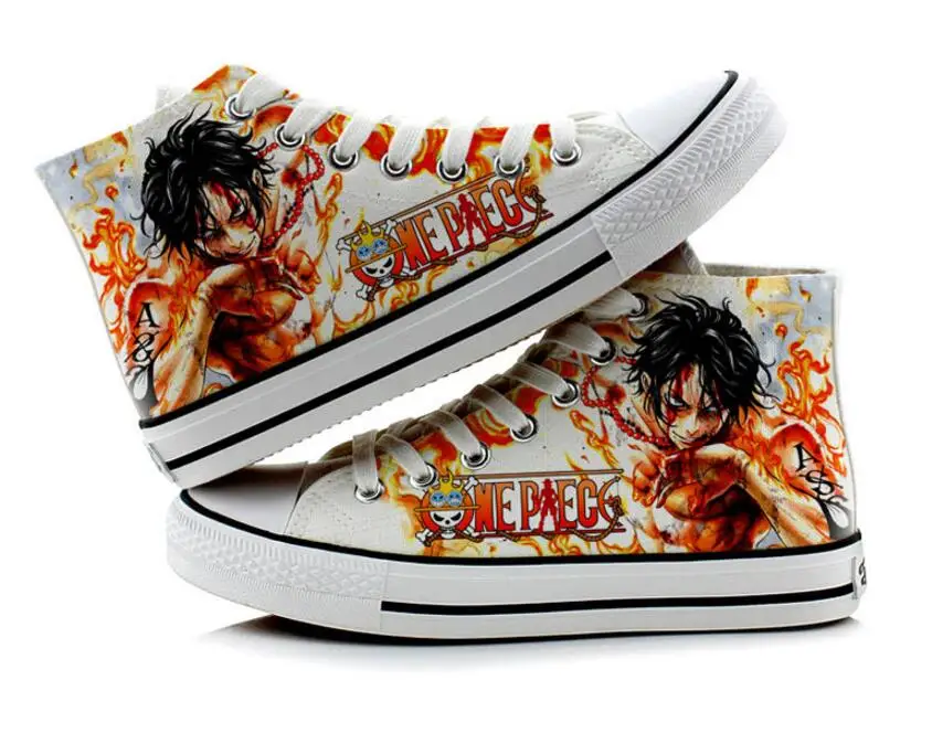 

High-Q Unisex Anime One Piece Canvas shoes Hand-painted shoes One Piece Luffy Ace Cosplay Casual Canvas Shoes rope soled shoes