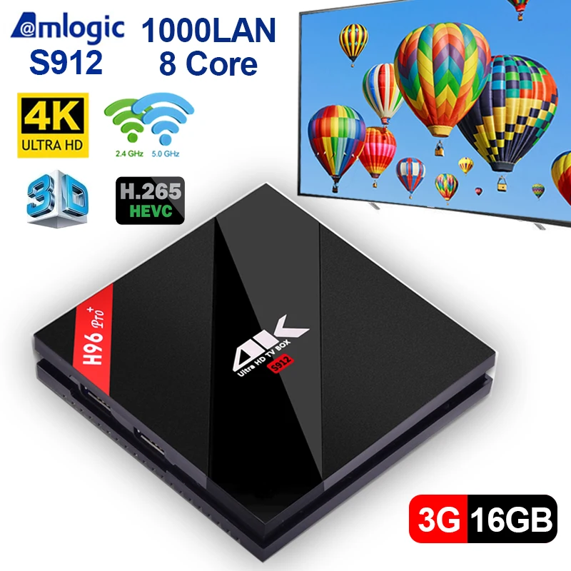 H96 PRO + Android 7 1 tv box Amlogic S912 3 ГБ DDR3 16/32 Rom 2 4g/5G WiFi Bluetooth H.265 4 K smart pk M8s Pro|ТВ-приставки и