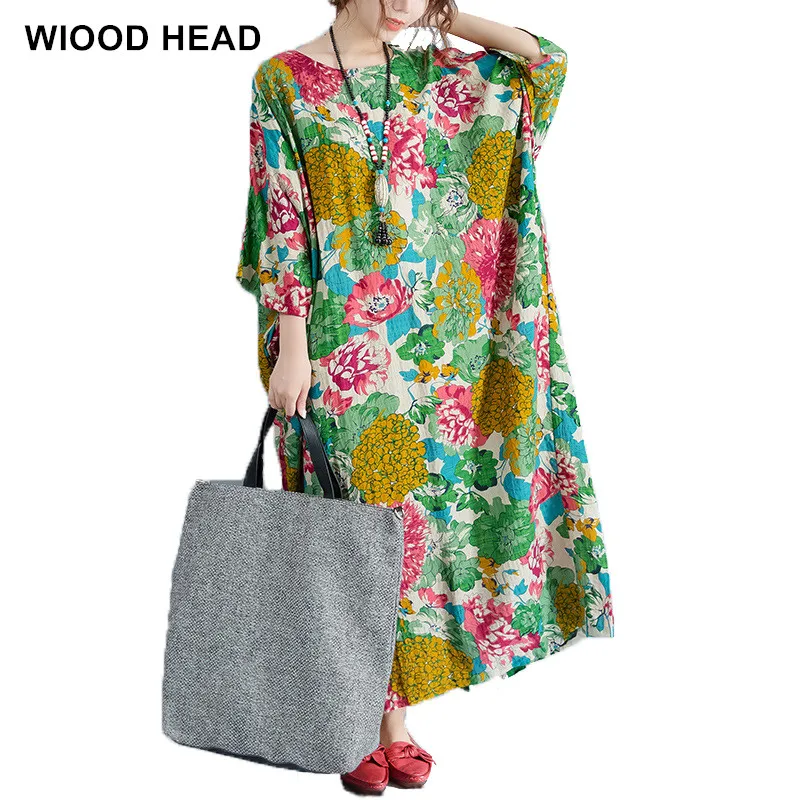 Женское платье макси с цветочным принтом винтажное хлопковое большого размера